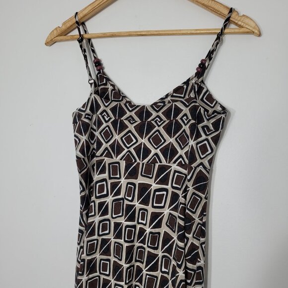 Planet Brown Geometric Print Fit and Flare Midi Dress Adjustable Spaghetti Strap - Picture 9 of 12